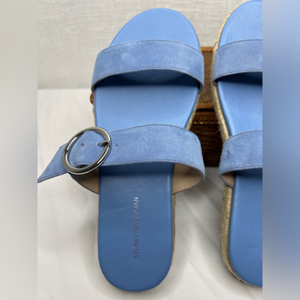 STUART WEITZMAN BLUE STRAPPY SLIP ON SANDALS
